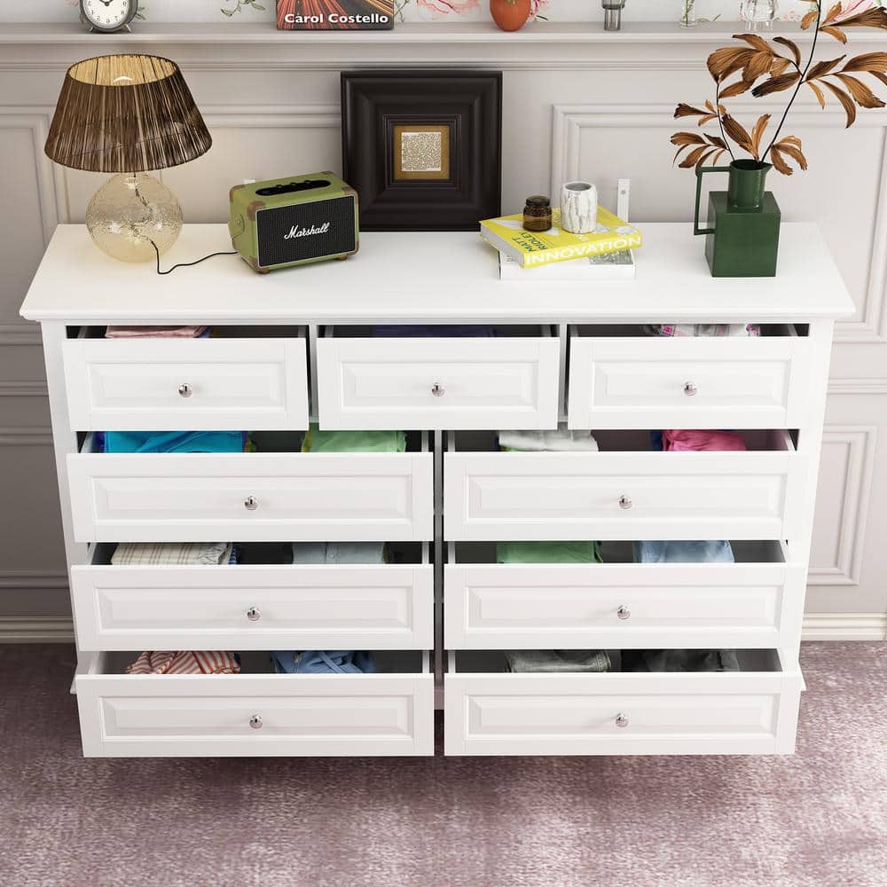 9-Drawer White Wood Dresser Bedroom Storage Cabinet Modern Style 37 in. H x 55.1 in. W x 15.7 in. D - thumbnail 6