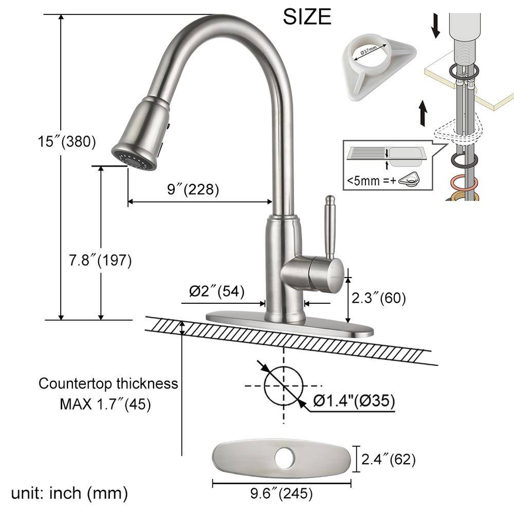 Brushed Nickel Stainless Steel Pull-Down Kitchen Faucet with Soap Dispenser