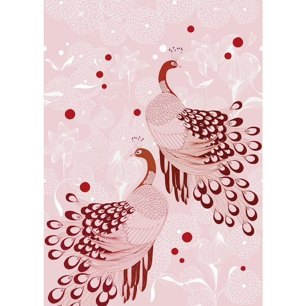 Walls Republic Peaceful Peacocks Mural Pink Paper Strippable Roll (Covers 6.5 sq. ft.)