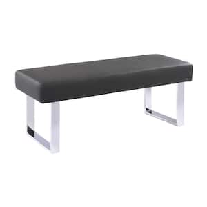 Amanda Gray 19 in. H x 48 in. W x 18 in. D Contemporary Dining Bench in Faux Leather and Chrome