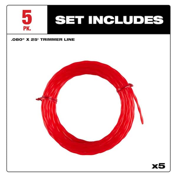 Milwaukee 0.080 in. x 25 ft. Pre-Cut Trimmer Line (5-Pack)