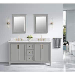 Grayson 61 in. W x 22. D x 35. H Double Sink Vanity in Storm Grey with White Marble Vanity Top