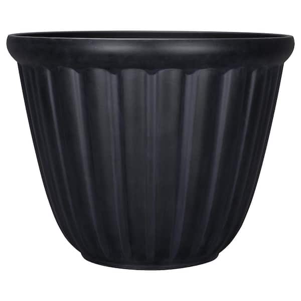 Vigoro Beck 22 in. Dia x 17.2 in. H Black Resin Indoor/Outdoor Decorative Pot with Drainage Holes