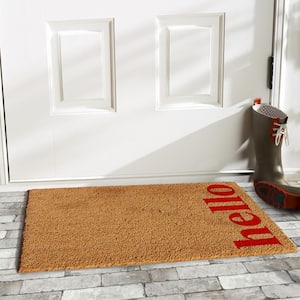 Vertical Hello Natural/Red 17 in. x 29 in. Door Mat