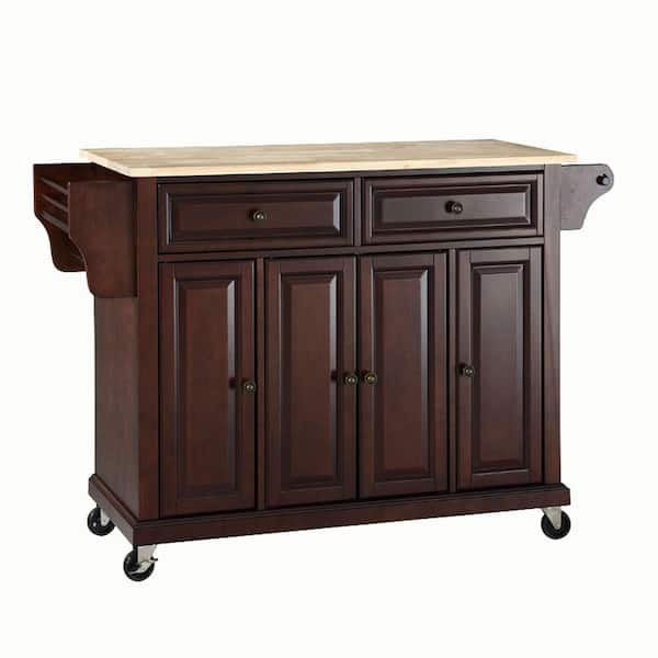 CROSLEY FURNITURE Full Size Mahogany Kitchen Cart with Natural Wood Top