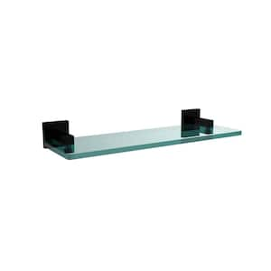 Montero 16 in. L x 2 in. H x 5-3/4 in. W Clear Glass Vanity Bathroom Shelf in Matte Black