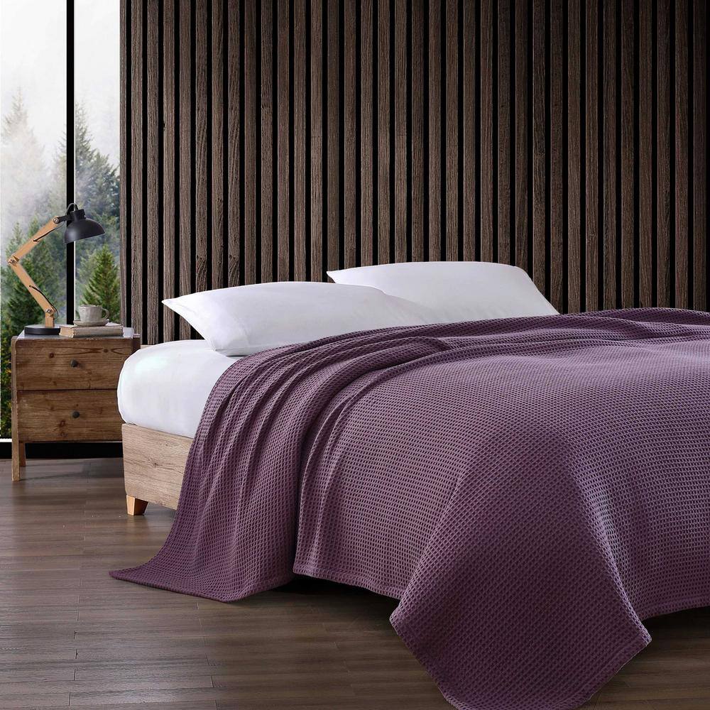 Purple Cotton Twin Waffle Weave Reversible Blanket