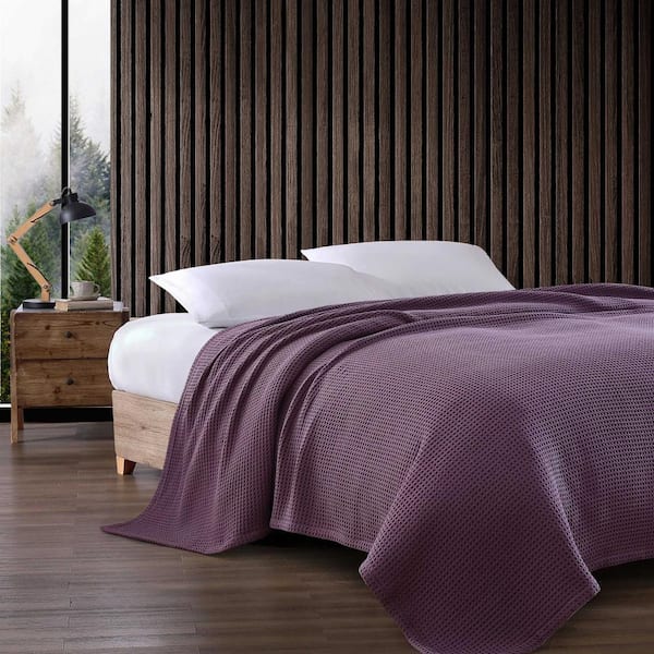 Eddie Bauer EB Solid Waffle Purple 100% Cotton Twin Blanket