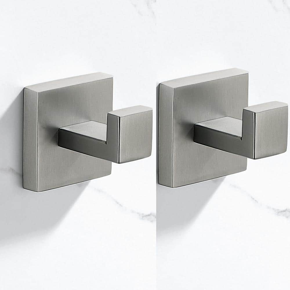 Brushed Nickel Stainless Steel Square J-Hook Towel and Robe Hook