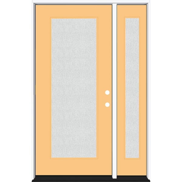 Steves & Sons Legacy 53 in. x 80 in. Full Lite Rain Glass LHIS Primed Jackfruit Finish Fiberglass Prehung Front Door with 14 in. SL