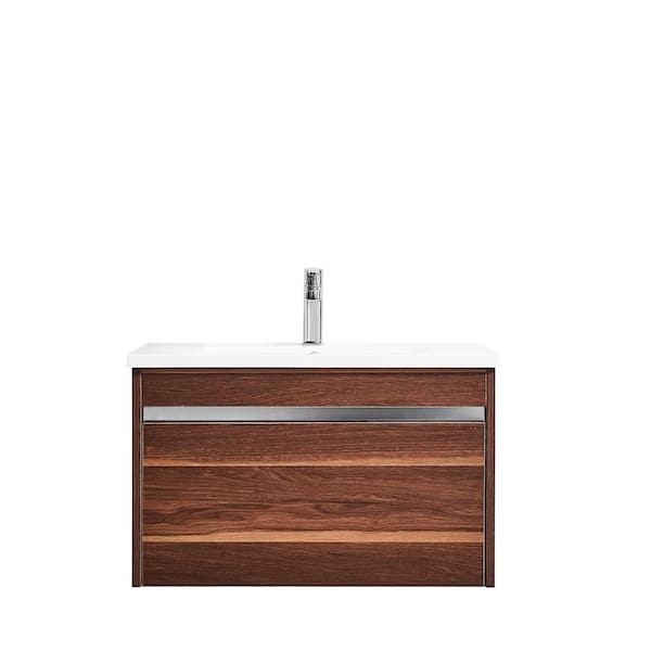 ROSWELL Thomas 29.5 in. W x 18.1 in. D x 18.7 in. H Bath Vanity No Side Cabinet in Walnut with Composite Acrylic Sink Top