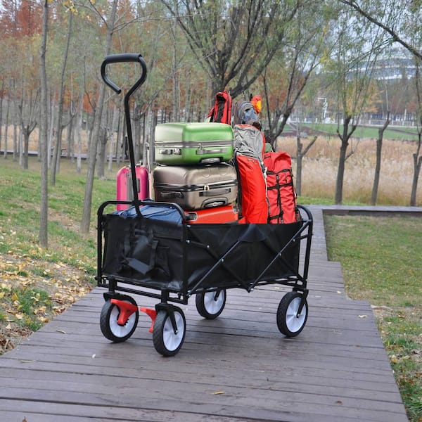 4 cu. ft. Black Fabric and Steel Frame Outdoor Folding Utility Wagon Garden Cart with Brakes