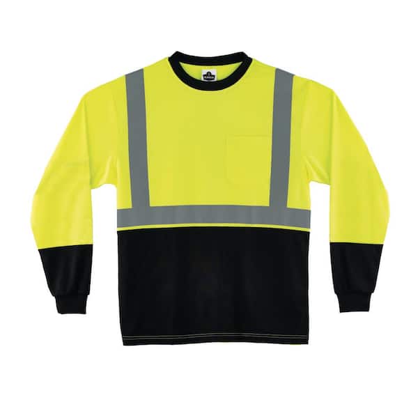 Small Hi Vis Lime Black Front Long Sleeve T-Shirt