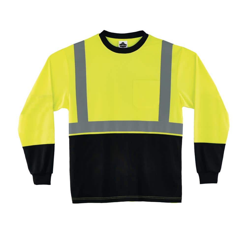 Ergodyne Large Hi Vis Lime Black Front Long Sleeve T-Shirt 8291BK - The ...