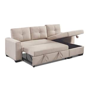 Modern Series 92 in. Beige Solid Velvet Polyester Full Size Sofa Bed with Storage