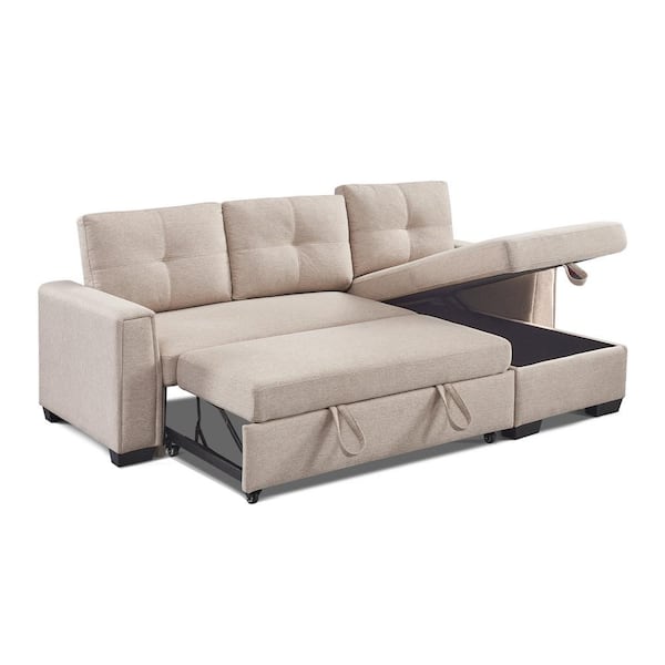 OS Home and Office Furniture Modern Series 92 in. Beige Solid Velvet Polyester Full Size Sofa Bed with Storage