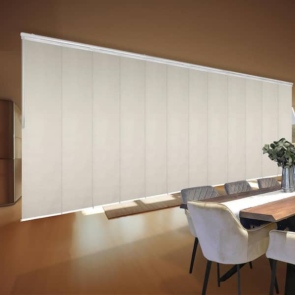 EMOH Pearlescent 140 in. - 260 in. W x 94 in. L Adjustable 12-Panel White Double Rail Panel Track with 23.5 in. Slates