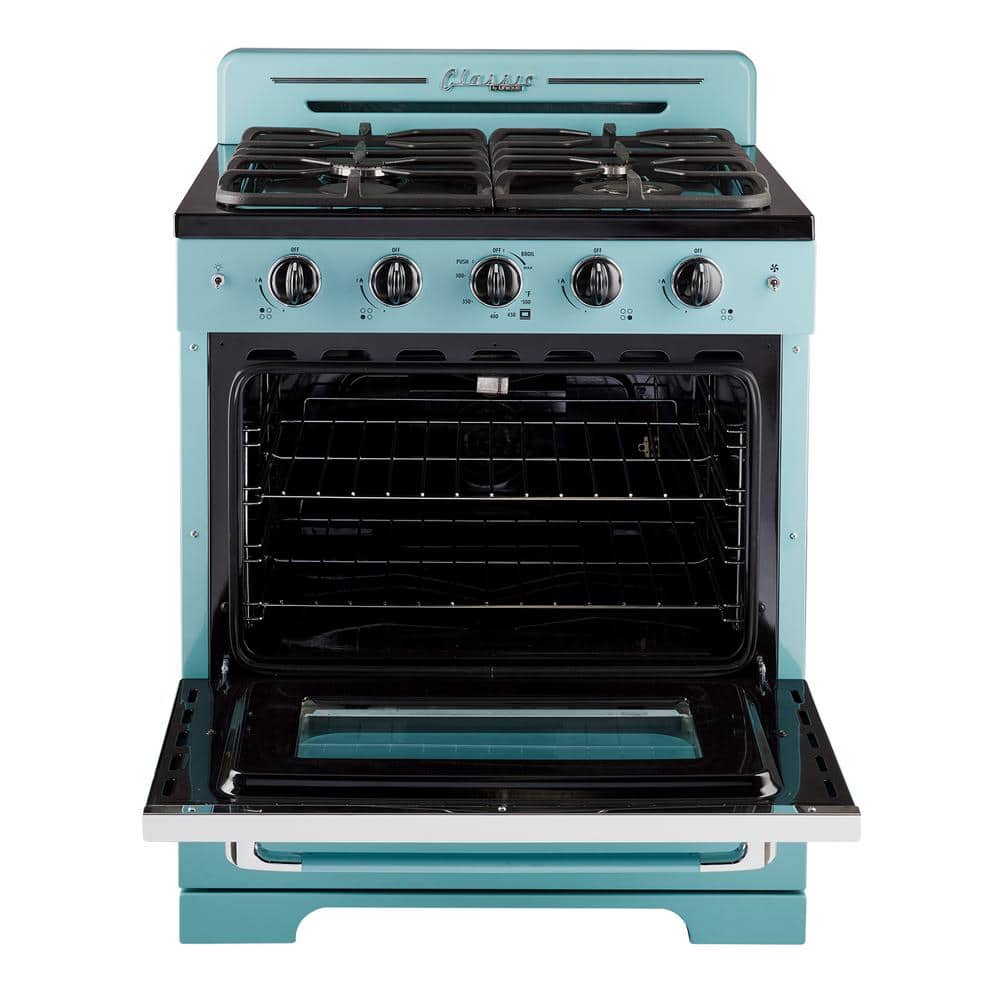 Ocean Mist Turquoise 30" Retro Freestanding Gas Range with Convection Oven