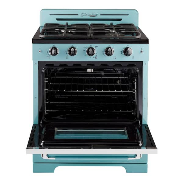 Classic Retro 30 in. 3.9 cu. ft. Retro Gas Range with Convection Oven in Ocean Mist Turquoise