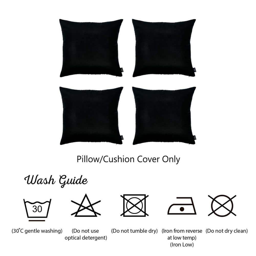 Black Polyester 22" x 22" Square Pillow Covers Set of 4