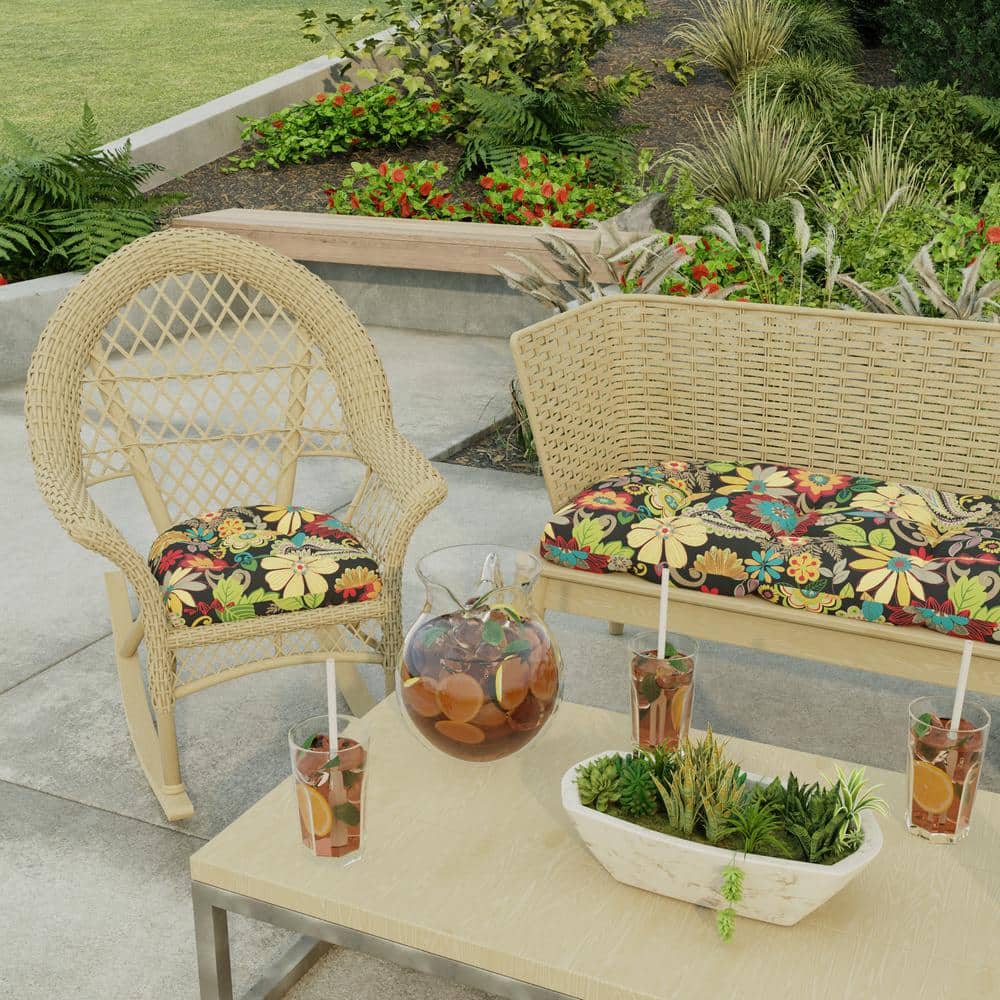 Gaya Pizzazz Multicolor Floral Tufted Outdoor Wicker Seat Cushions, 19" x 19", Set of 2