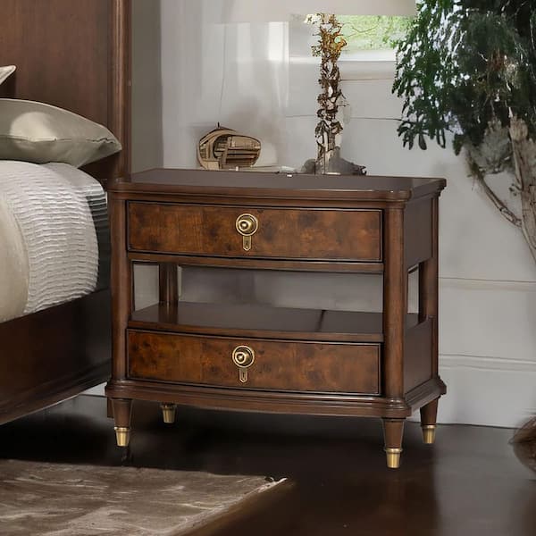 Whitney Dark Cherry 2-Drawer Nightstand with Hidden Power Outlet and LED Night Light