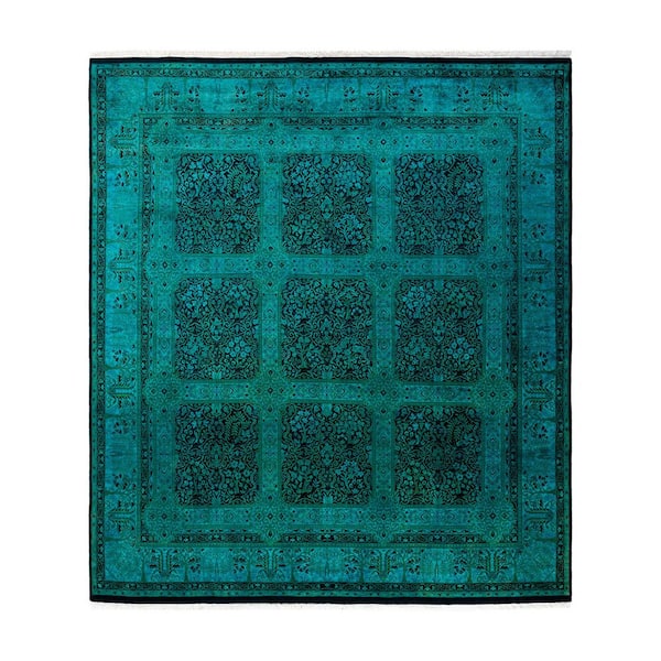 Overdyed Blue 8 ft. 1 in. x 9 ft. Wool Indoor Area Rug
