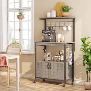 Wash Grey 31.5 in. W 3-Tier Metal and Wood Baker's Rack with Storage Cabinet and Adjustable Feet