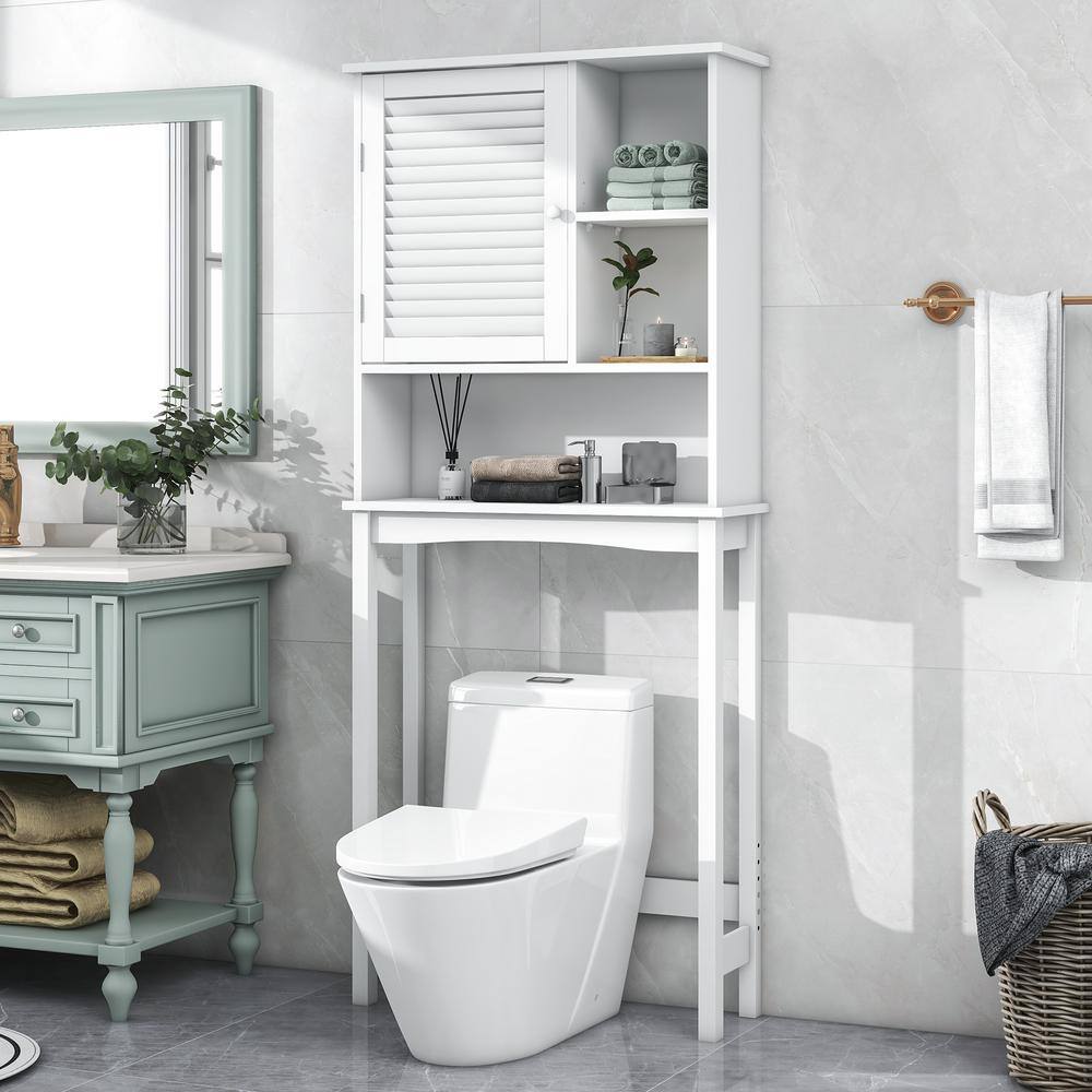 27.6 in. W x 7.7 in. D x 63.8 in. H White Linen Cabinet, Home Over-The-Toil
