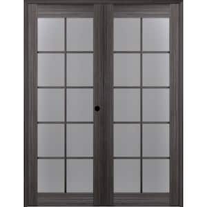 Paola 64 in.x 84 in. Left Hand Active 10-Lite Frosted Glass Gray Oak Finished Wood Composite Double Prehung French Door
