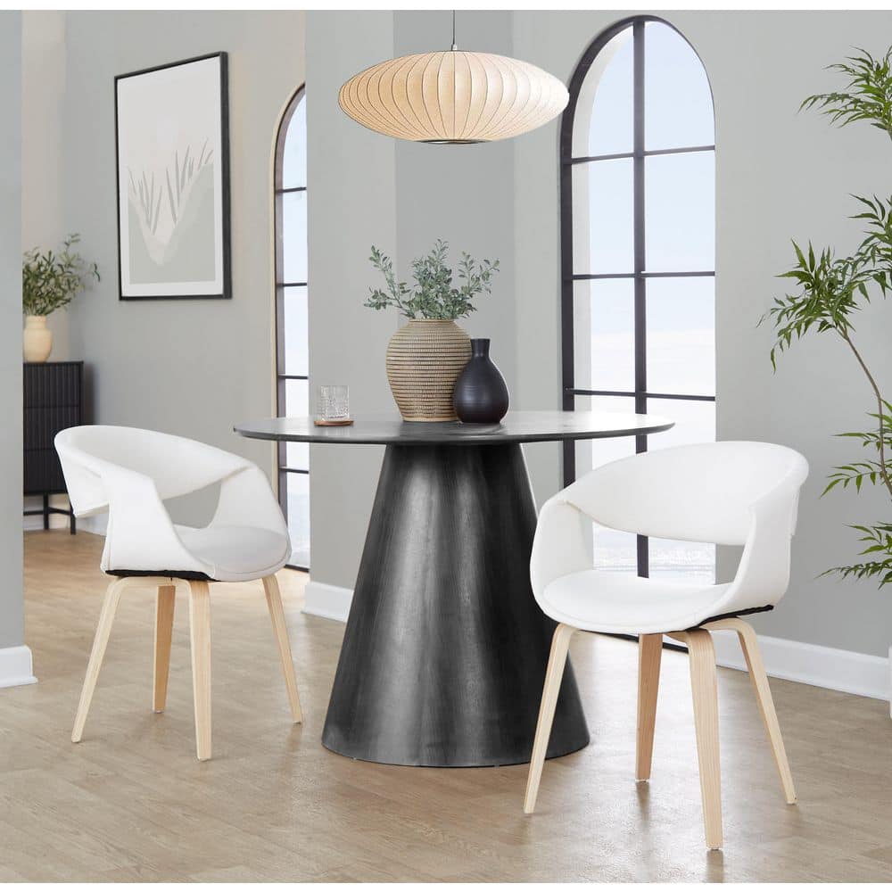 Curvo Natural Wood and White Faux Leather Upholstered Chair (Set of 2) price history on PriceWatchPro