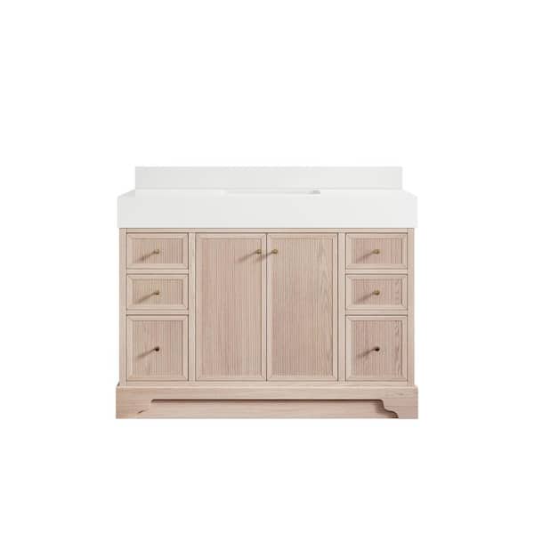 Willow Collections Manhattan Oak 48 in. W x 22 in. D x 36 in. H Single Sink Bath Vanity in White Oak with 5" White Quartz Top