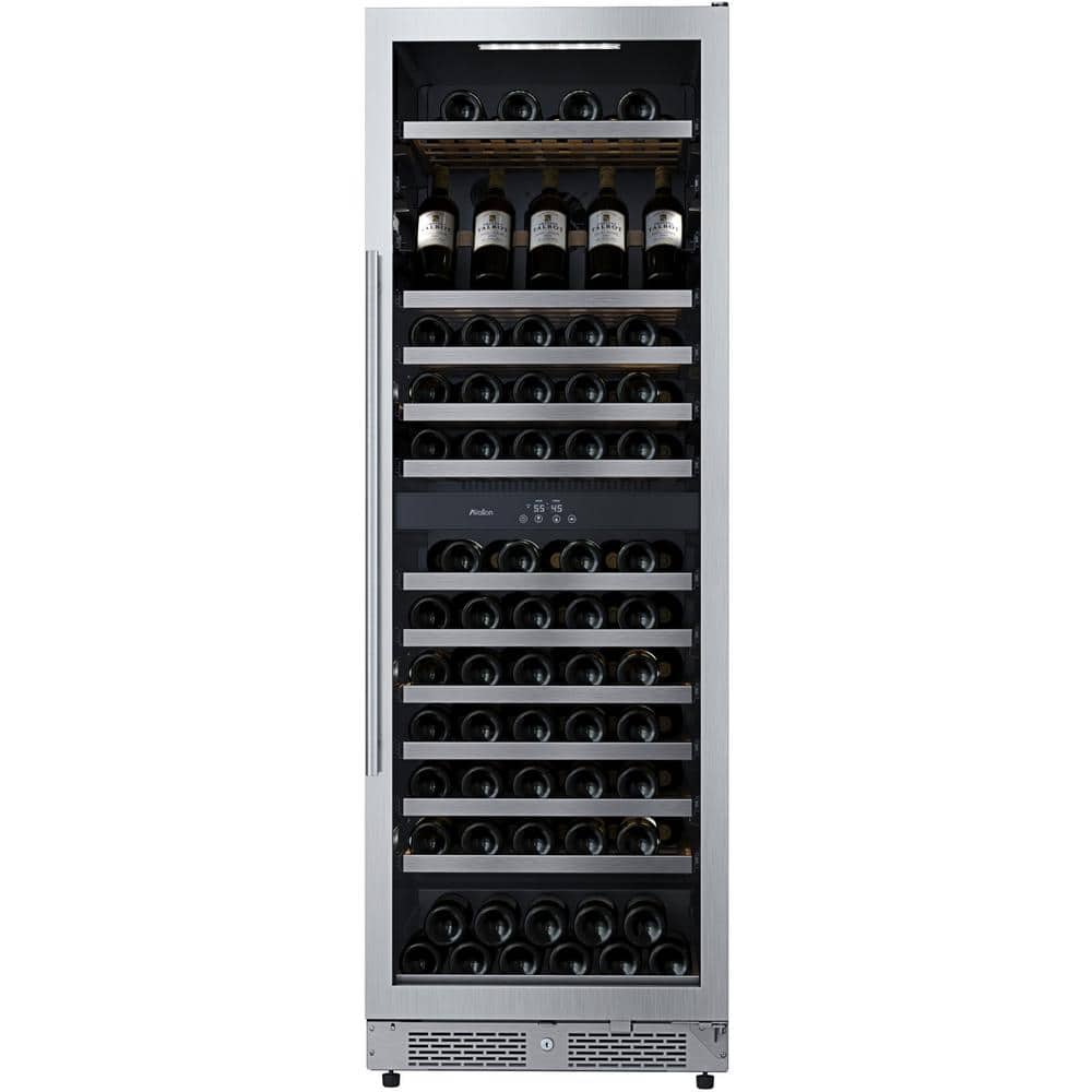 Stainless Steel Dual Zone Freestanding Wine Cooler with Interior Lighting