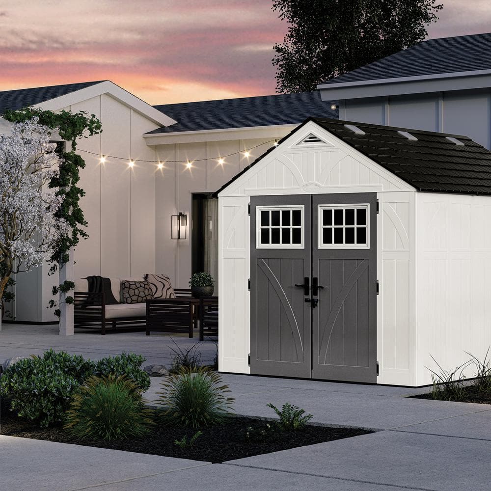 White 8 x 10 ft Resin Storage Shed with Shelving and Windows