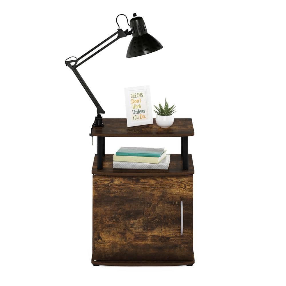 Amber Pine & Black Rectangular End Table with Storage