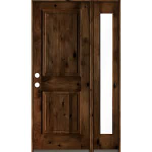44 in. x 80 in. knotty alder Right-Hand/Inswing Clear Glass Provincial Stain Square Top Wood Prehung Front Door w/RFSL