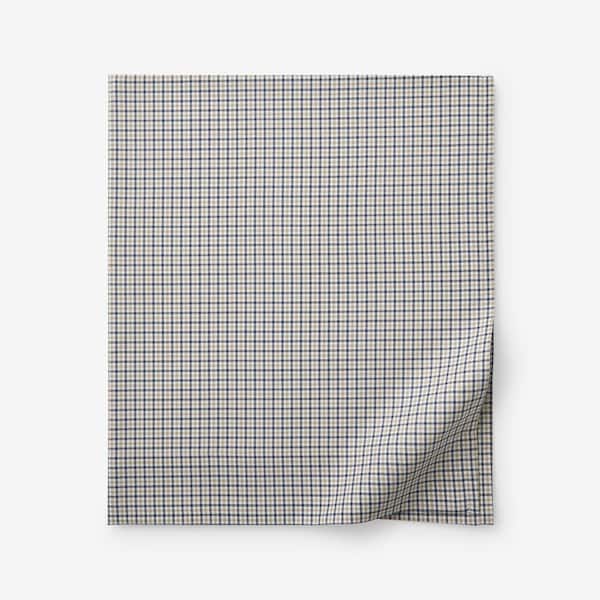 The Company Store Company Cotton Mini Check Yarn-Dyed White Multi Cotton Percale Queen Flat Sheet
