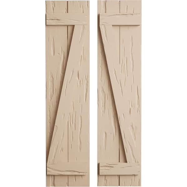 Ekena Millwork 11 in. x 32 in. Timberthane Polyurethane 2-Board Joined Board-n-Batten Pecky Cypress Faux Wood Shutters w/Z-Board Pair