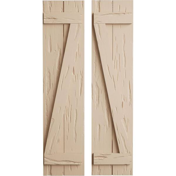 Ekena Millwork 11 in. x 76 in. Timberthane Polyurethane 2-Board Joined Board-n-Batten Pecky Cypress Faux Wood Shutters w/Z-Board Pair