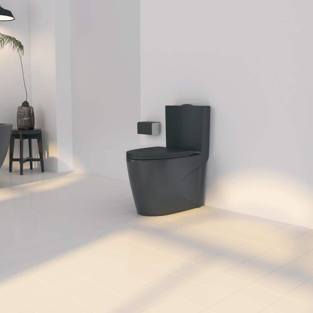 Reno Matte Black Elongated Dual Flush One-Piece Toilet