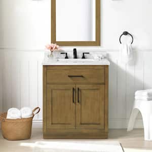 Athea 30 in. W x 22 in. D x 34 in. H Single Sink Bath Vanity in Almond Latte with White Engineered Marble Top