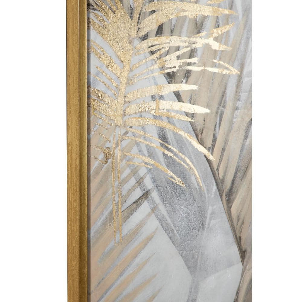Gold and Gray Palm Leaf Framed Canvas Wall Art, 40" x 40"