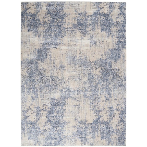 Nourison Silky Textures Ivory/Blue 9 ft. x 13 ft. Abstract Contemporary Area Rug