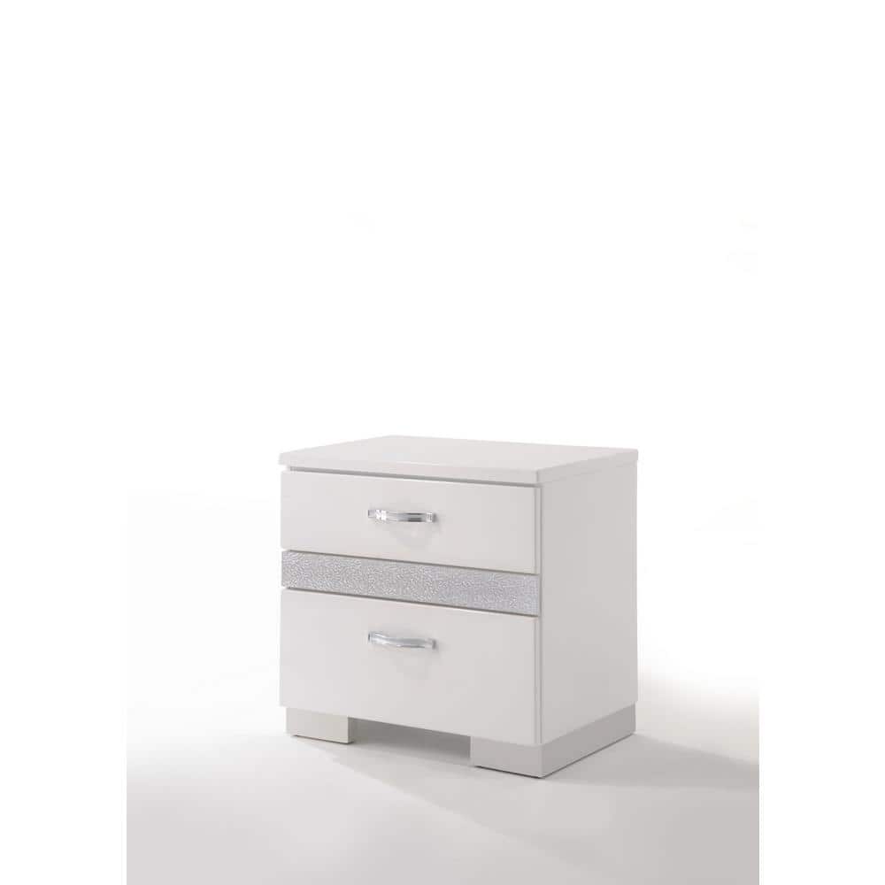 White Gloss Wood and Metal 2-Drawer Nightstand