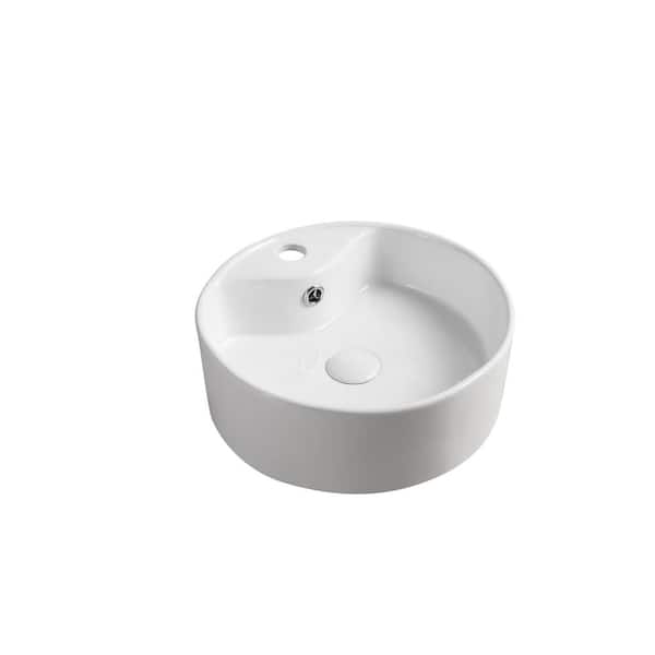 Elanti Vessel Above-Counter Round Bowl Bathroom Sink in White