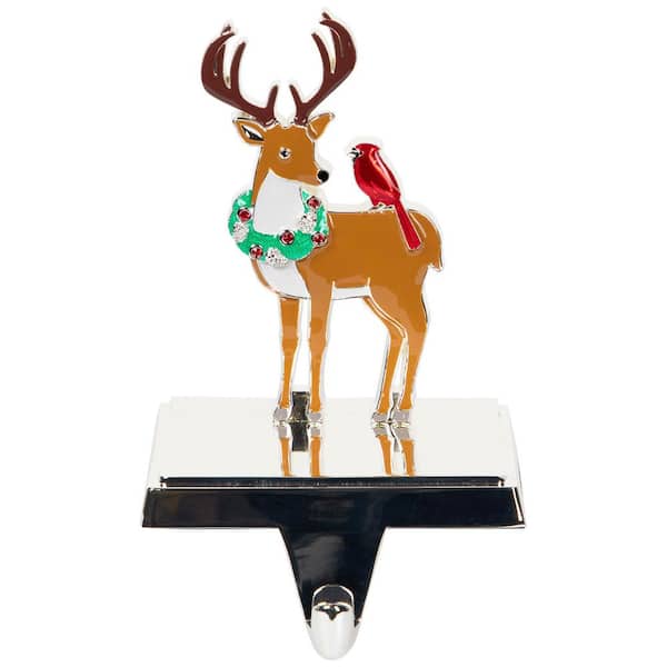 Reindeer Wearing Wreath with Cardinal Christmas Stocking Holder - 4.75 in.