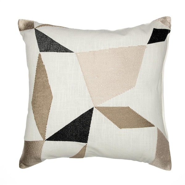 Unbranded Stacy Garcia Tan/Ivory Geometric Embroidered Hand-Woven 24 in. x 24 in. Indoor Throw Pillow