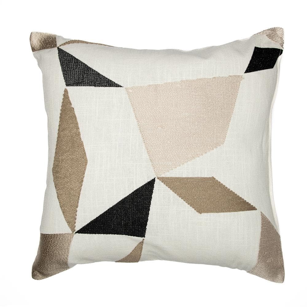 Stacy Garcia Tan/Ivory Geometric Embroidered Hand-Woven 20 in. x 20 in. Ind