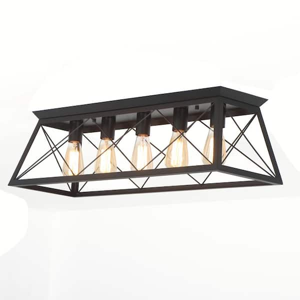 31.5 in. 5-Lights Black Farmhouse Rectangle Flush Mount Ceiling Light for Living Room Kitchen Island