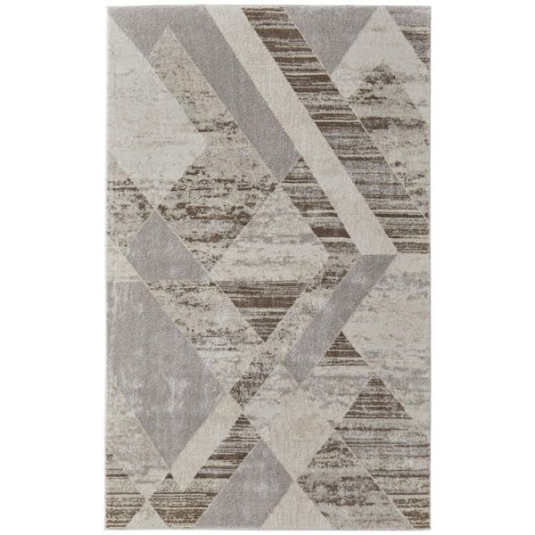 HomeRoots 2 ft. x 3 ft. Ivory, Gray, Brown Abstract Area Rug